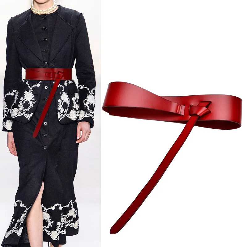 

Knotted leather waist belt for women, decorative dress accessory, versatile cowhide leather waist belt