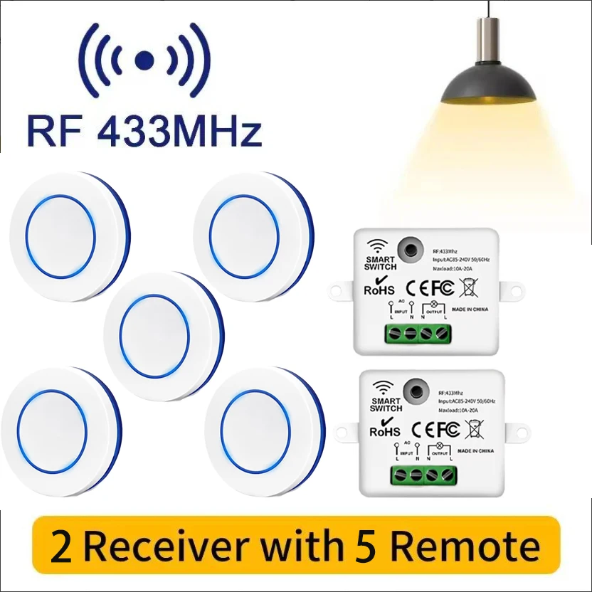 RF 433MHz Draadloze 10A Relais Ontvanger Afstandsbediening Lichtschakelaar 220V 110V Mini Ronde Knop Wandpaneel schakelaar Voor LED Lamp