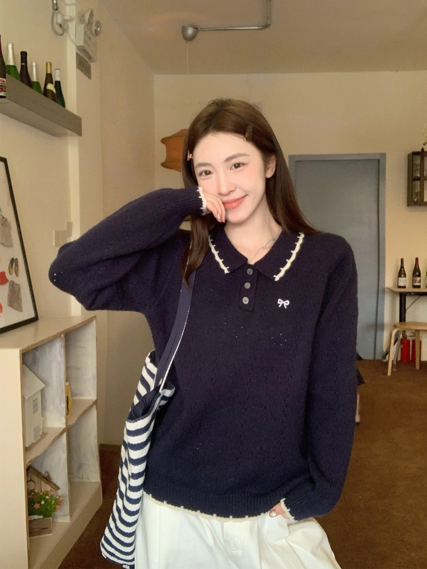 

Morning Bloom Повседневный свободный длинный светящийся вязаный Ne ажурный женский свитер Удобный дышащий модный