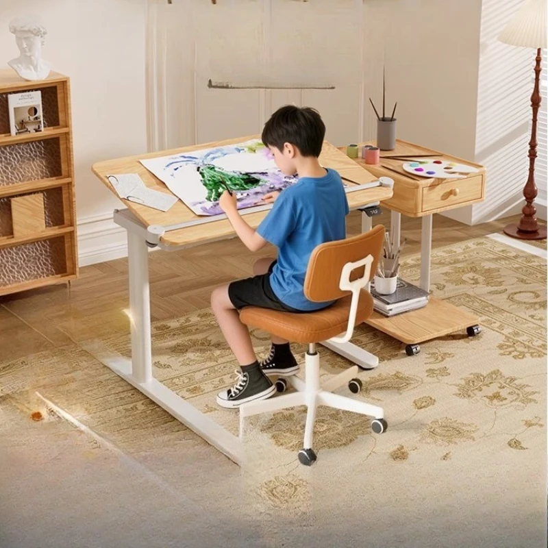 

Tilting Electric Lifting Study Table Painting Table Automatic Lifting Desk with Side Cabinet Table