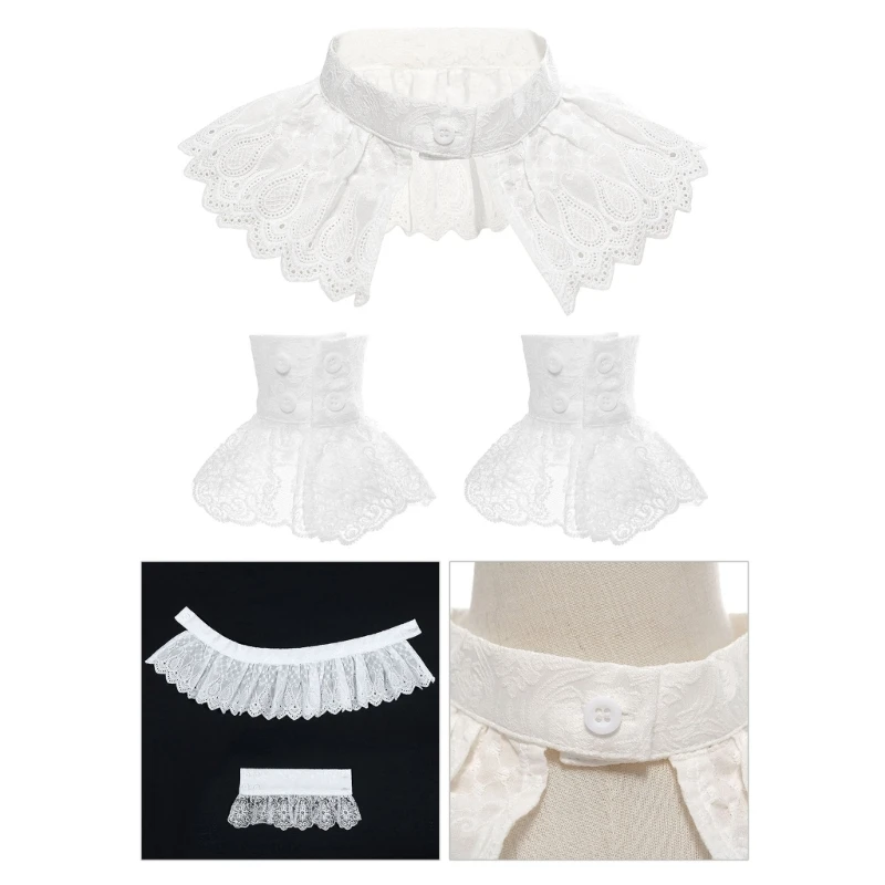 

Lace Ruffled Shawl Collar Elegant Sweet False Collar Wristband for Lady Delicate Flouncing Collar Ruffled Lace