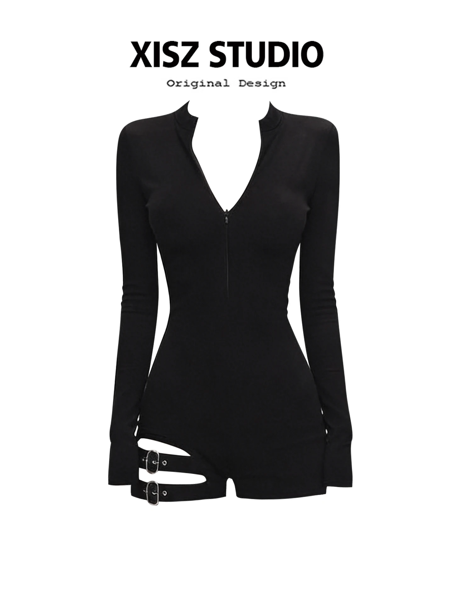 

American Sle Hot Girl Long Sve Jumpsuit Women's Slim Fit Design Spring Season Bla Collar ort Pants Inner Wear