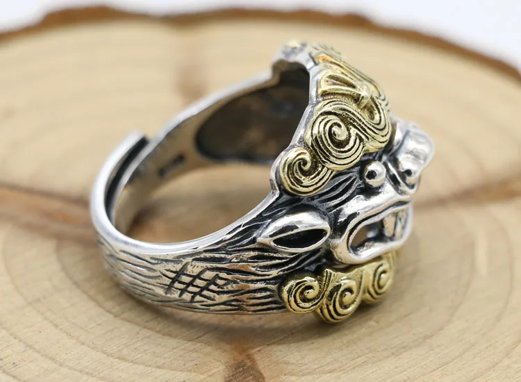 Crafts Decoration S925 Sterling Silver Ring Personalized Thai Silver Dominant Beast Pixiu Men's Wealth Hunting Handmade Live Rin