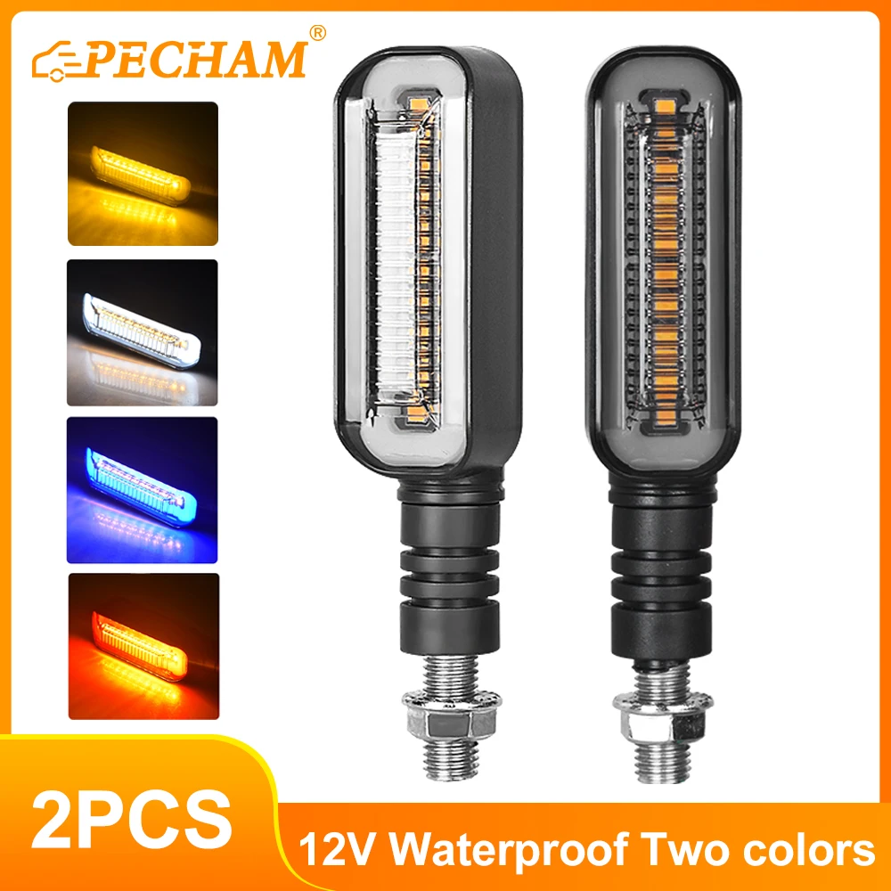 2Pcs Motorcycle LED Turn Signals Two colors 12V Waterproof Flasher Motorcycle Indicator Blinker Rear Lights Lamp Accessories