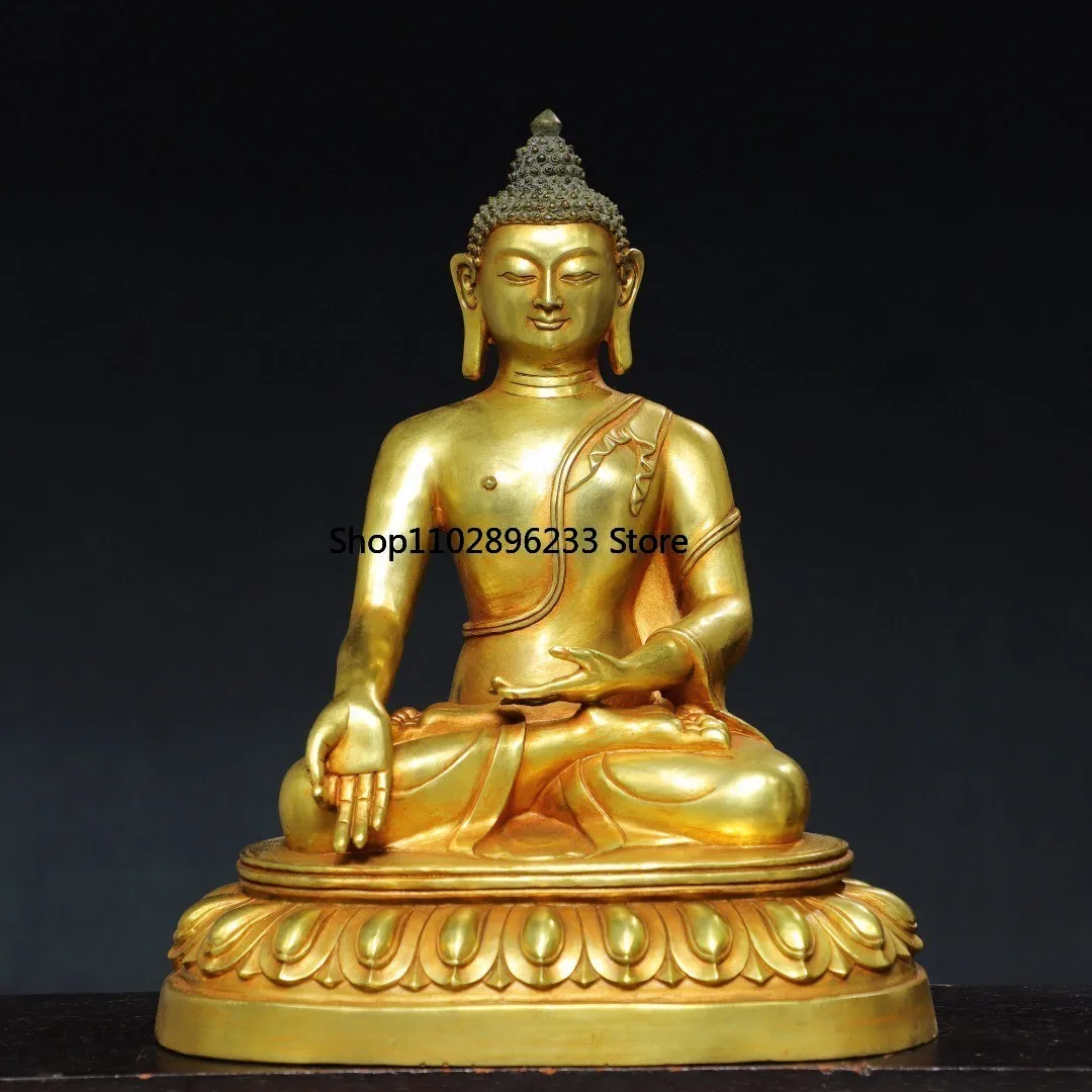 Tibetan Nepalese Brass Gilt Pentagonal Buddha of the East Motionless Tathagata Buddha Ornament Home Buddhist Hall Supplies 40cm