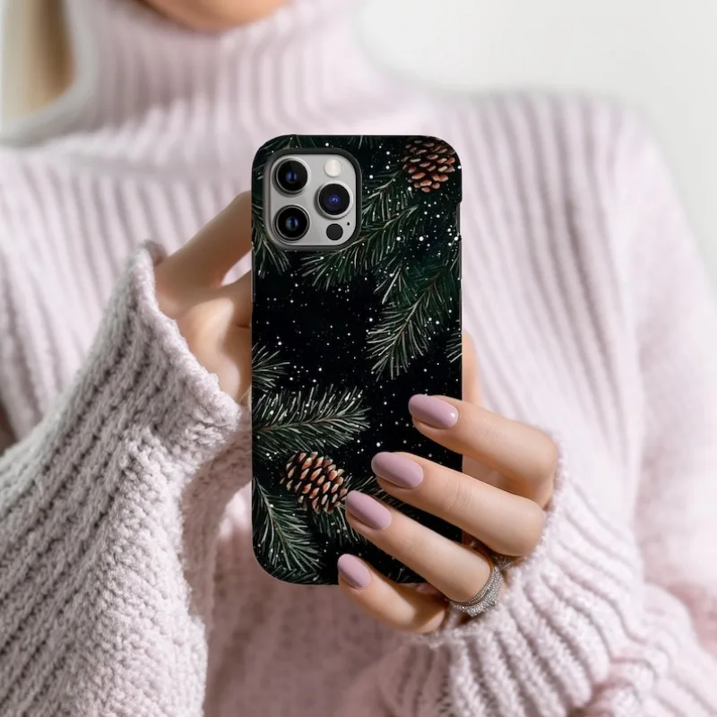 Pinecone Winter Night Phone Case For IPHONE 16 15PRO MAX 14 13 12 11 Acrylic TPU Two in one magnetic Phone Cases