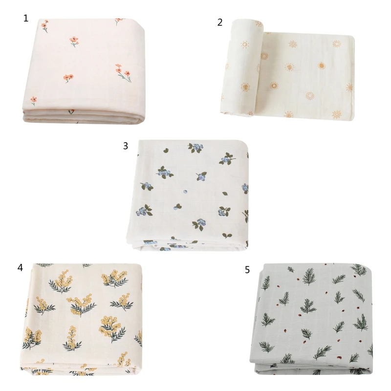 

67JC Infant Blanket Muslin Cotton Floral Print 100% Organic Cotton Baby Double Gauze Wrapping Swaddle Baby Stroller Blankets