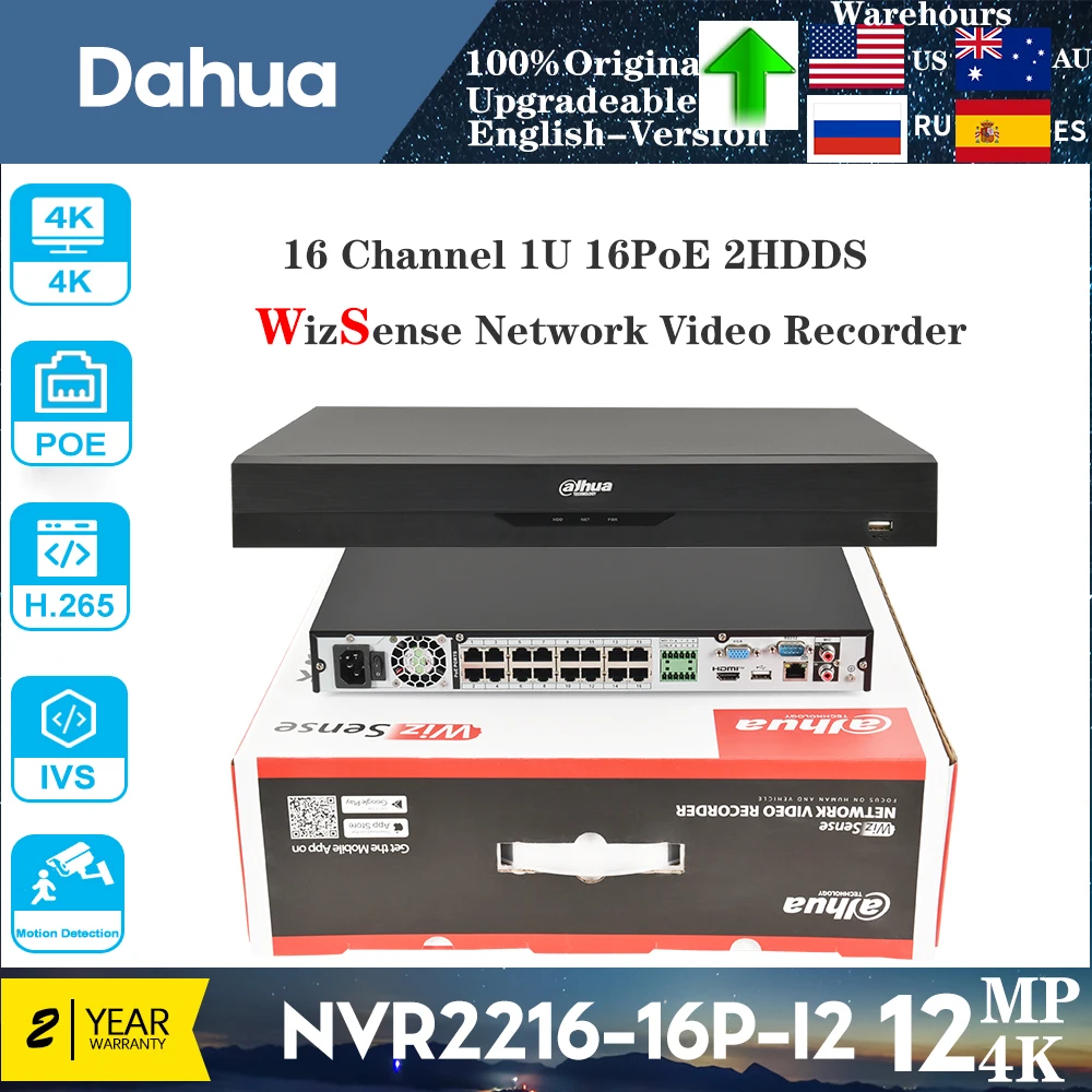 

Original Dahua NVR2216-16P-I2 12MP 4K16 Channel 1U 16PoE 2HDDs WizSense Network Video Recorder AI by NVR Face Detect SMD