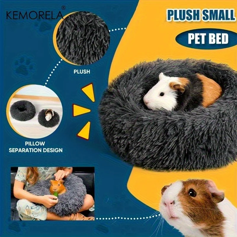 1 Stück ultraweiches Plüsch-Haustiernest, gemütliches warmes Hamster-Schlafbett, rutschfeste Unterseite, isolierte Polsterung für Guinea und andere kleine Tiere – Detail 8