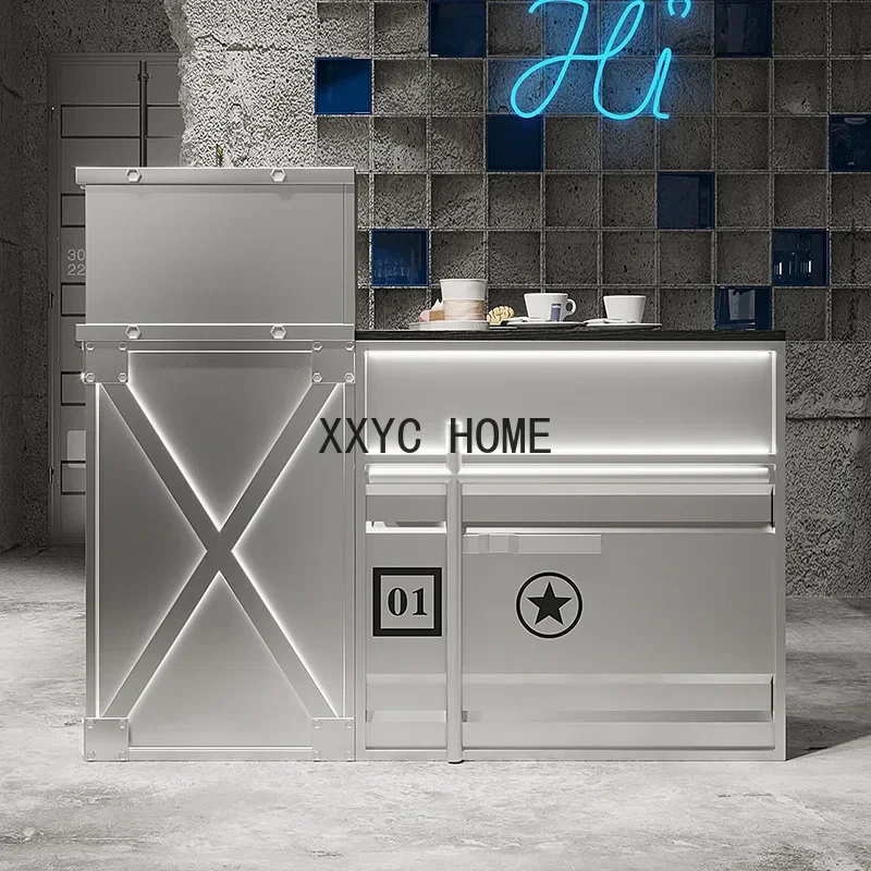 Industrial Style Iron Net Office Bar Bar Counter Front Desk X-Type Reception Desk with Light Iron Billiard Hall Cashier Desk