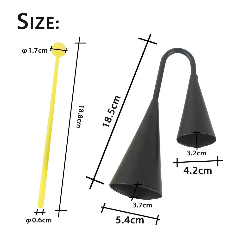 2Sets Dual-Ear Cow Bell High-Durability Iron Build Resonant Melodious Tone Ideal for Drum Set Cheering Sporting Events