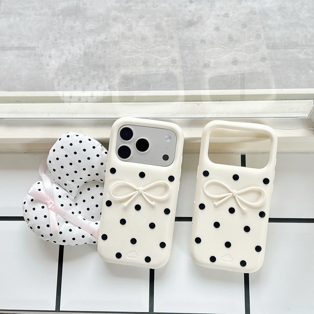 Kawaii 3D Polka Dot Schleifenknoten Weiche Silikon-Handyhülle für iPhone 12 13 14 15 16 17 Pro Max Lustige Stoßfeste Rückabdeckung – Detail 2