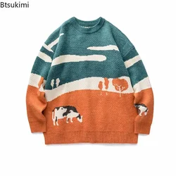 New 2026 Autumn Winter Men Cows Vintage Sweaters Pullover Mens O-Neck Korean Fashions Sweater Casual Harajuku Clothes Knitted