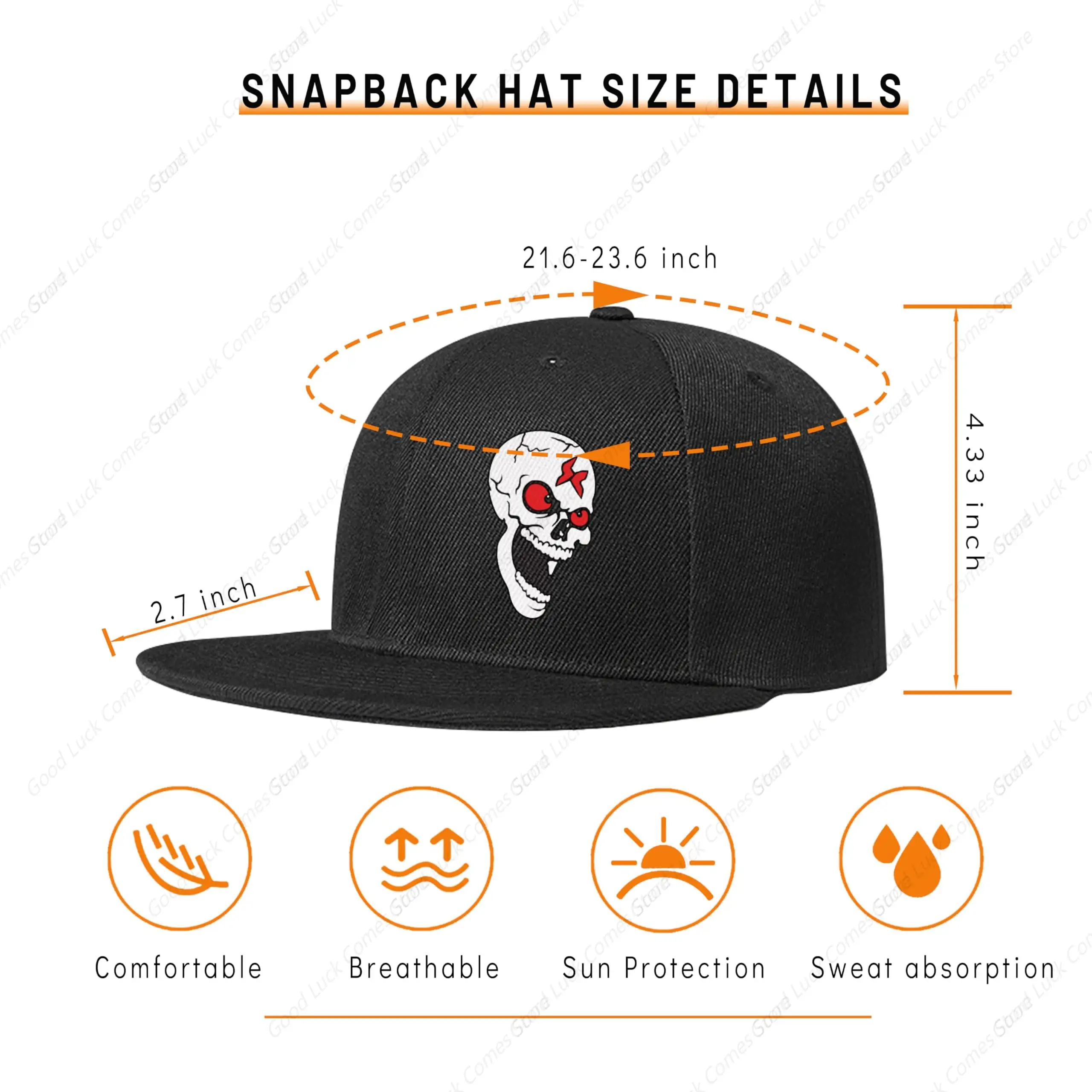 Vicious Human Skull Hat Cool Snapback Hats for Men Flat Bill Brim Adjustable Men's Horror Red Eye Baseball Cap