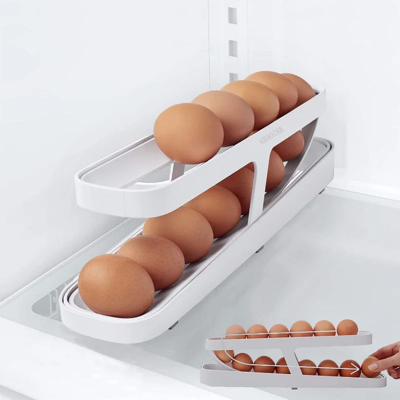 New Refrigerator Egg Rolling Storage Rack Egg Storage Holder Rolldown Egg Dispenser Refrigerator Storage Box