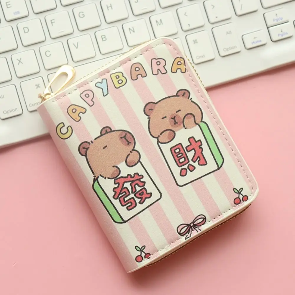 Vintage Capybara Money Coin Purse PU Leather Zipper Credit Card Holoder INS Style Card Wallets for Girls Students Gift