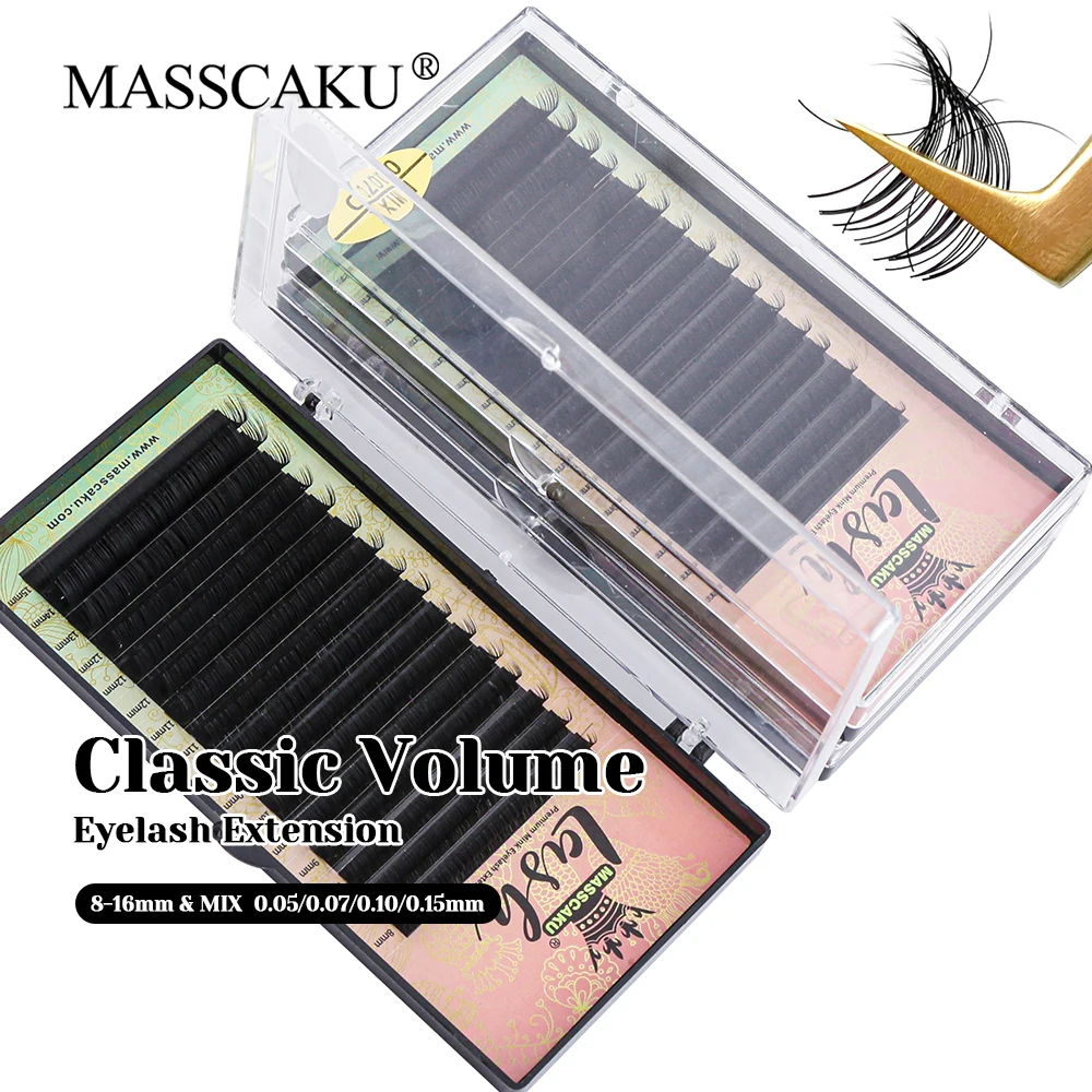 MASSCAKU-Faux cils noirs classiques pour salon de beauté, taille mixte, greffe de rine, cils réguliers 256, faux cils injVolume, 8-16mm, offre spéciale