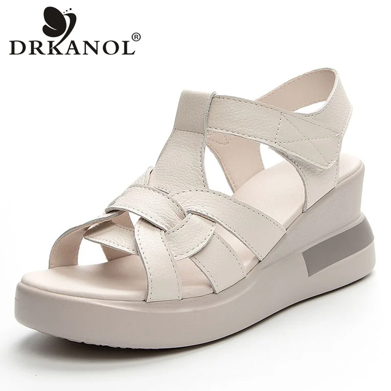 DRKANOL Women Platform Sandals 2024 Fashion Concise Genuine Leather Wedges High Heel Open Toe Sandals Ladies Casual Summer Shoes