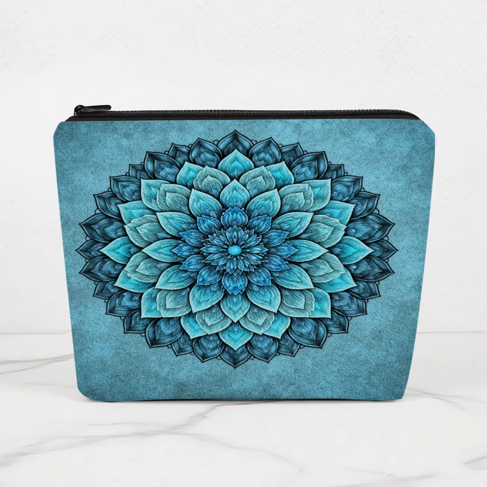 Blue Mandala Flower Design Pattern Makeup Bags for Girls Cosmetic Pouch Toiletry Bag Pencil Case Travel Storage