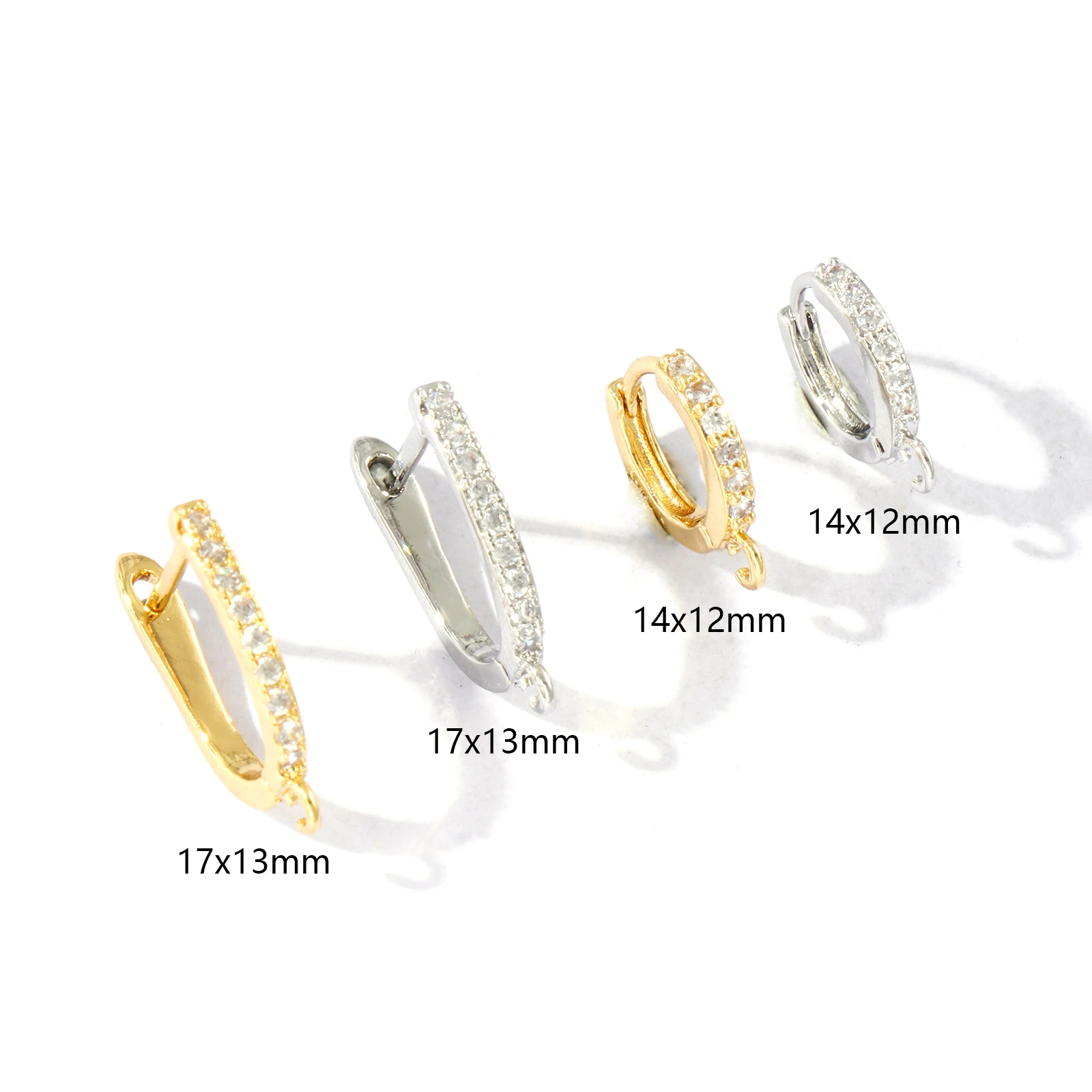 1-5 Pairs Brass Micro Pave Huggie Hoop Earrings Hooks Earwires Basic Fasteners Clear Cubic Zirconia With Loop Earring Fixtures