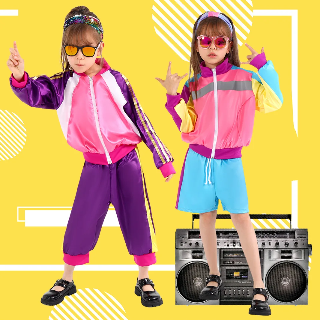 

Kids Boys Girls Disco Dance Sports Hip Pop Jacket Pants Halloween Cosplay Costumes Children Party Roles Playing Dress Up Outfits