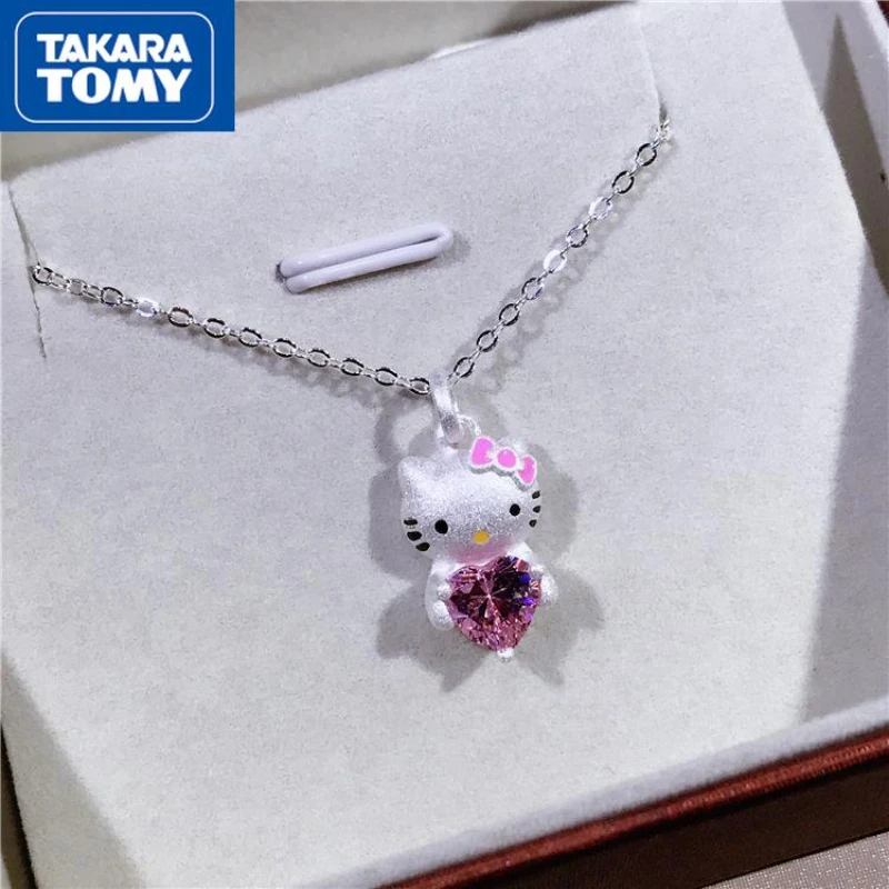 

TAKARA TOMY Hello Kitty New 925 Sterling Silver Diamond Purple Sweet and Elegant Women's Necklace Girl Fine Flash Jewelry