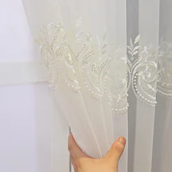 Romantic And Luxurious White Window Screen, Pearl Embroidery Gauze Curtain For Living Room Bedroom Balcony Translucent Curtain