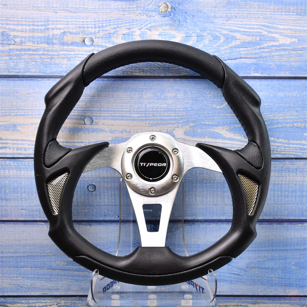 

TIYPEOR D-shaped Red/ Blue /Black Colorful PU PVC Drift Racing Steering Wheel With 5mm Bracke