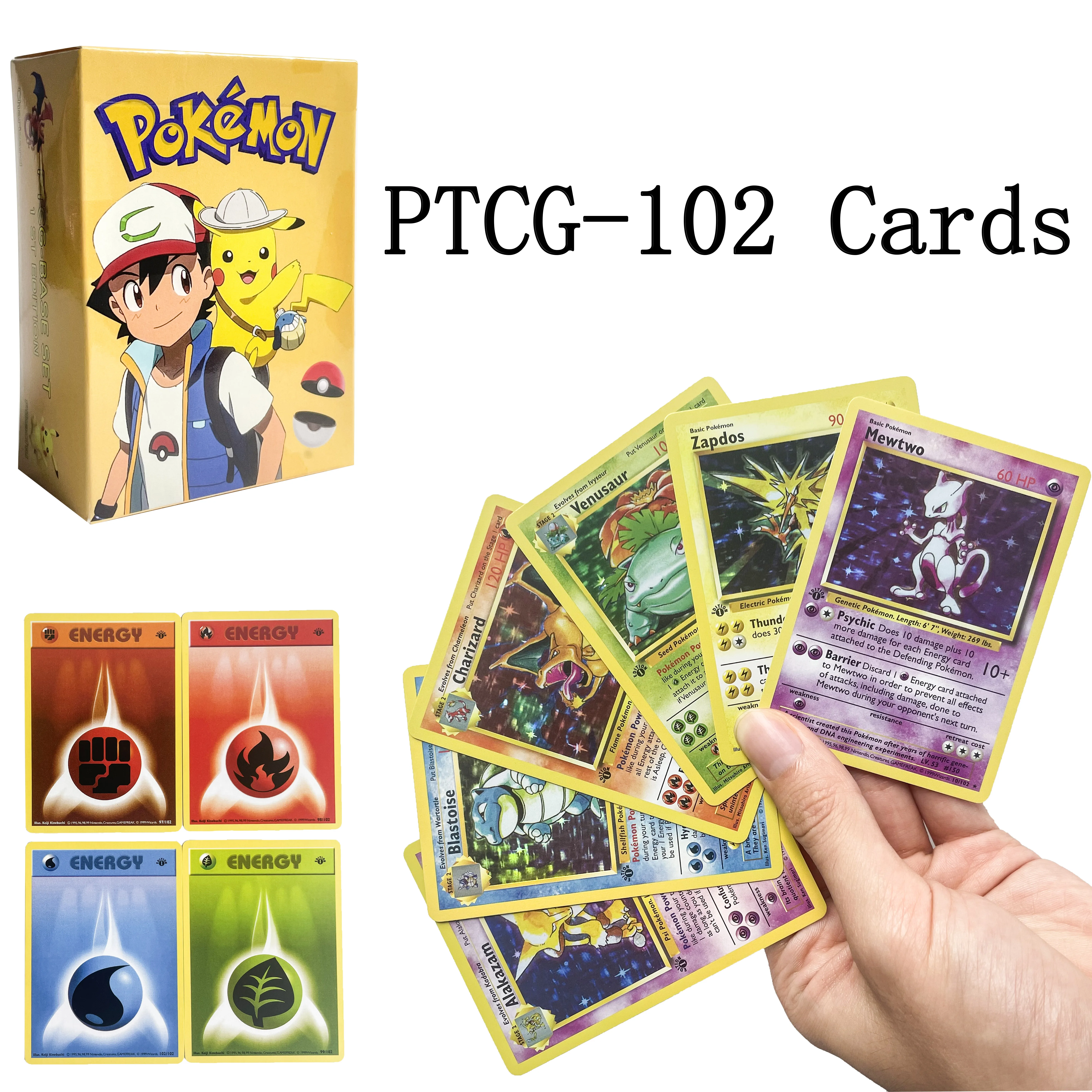 

Карты PKM PROXY Весь набор 102 карт Charizard Blastoise Venusaur Charmelon Mewtwo Bese Set TCG Коллекционные карты для игр