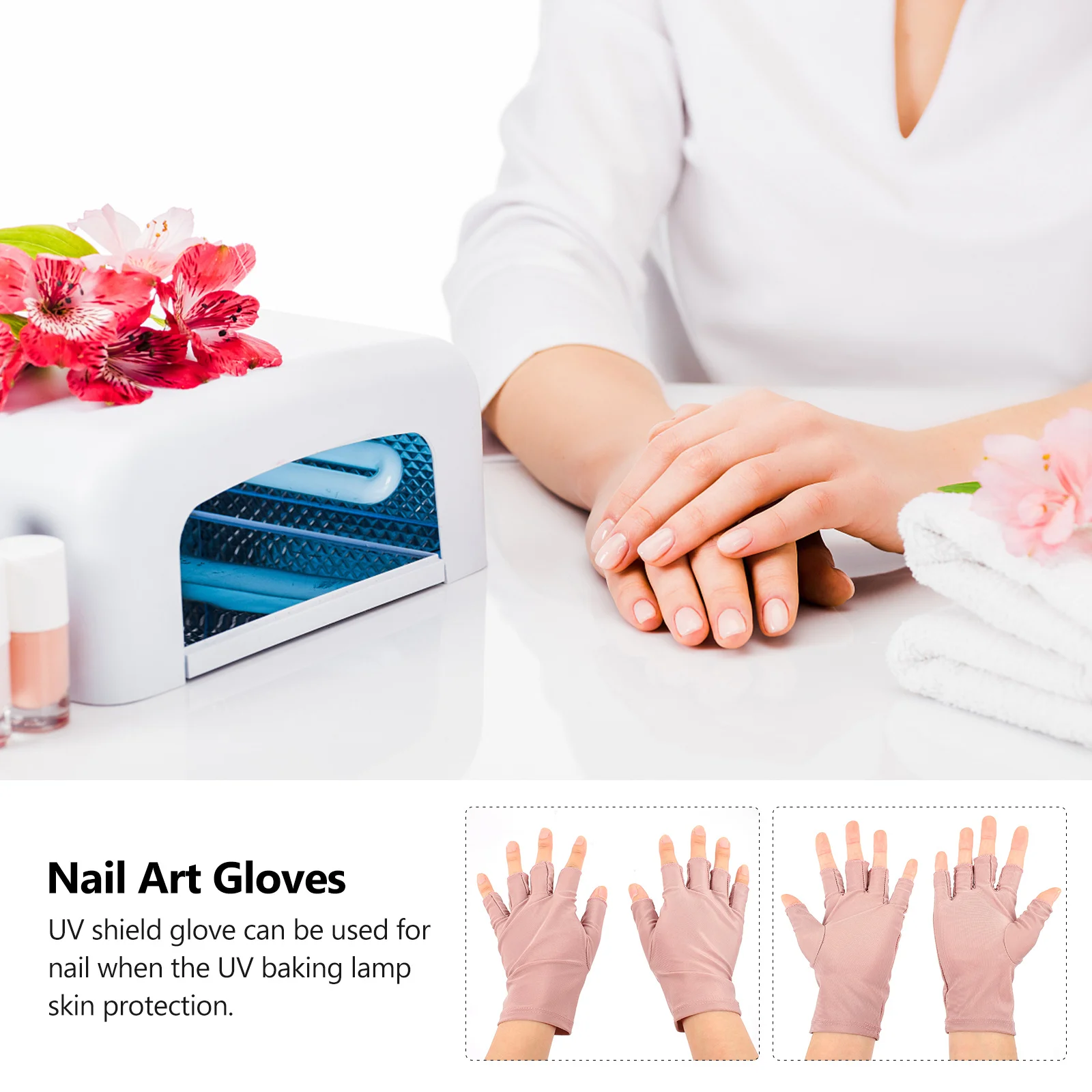 

1 Pair Anti-Uv Gloves Lightweight Stretchy Fingerless Manicure Nail Art Protector For Uv Baking Lamp Sunscreen Outdoor Travel