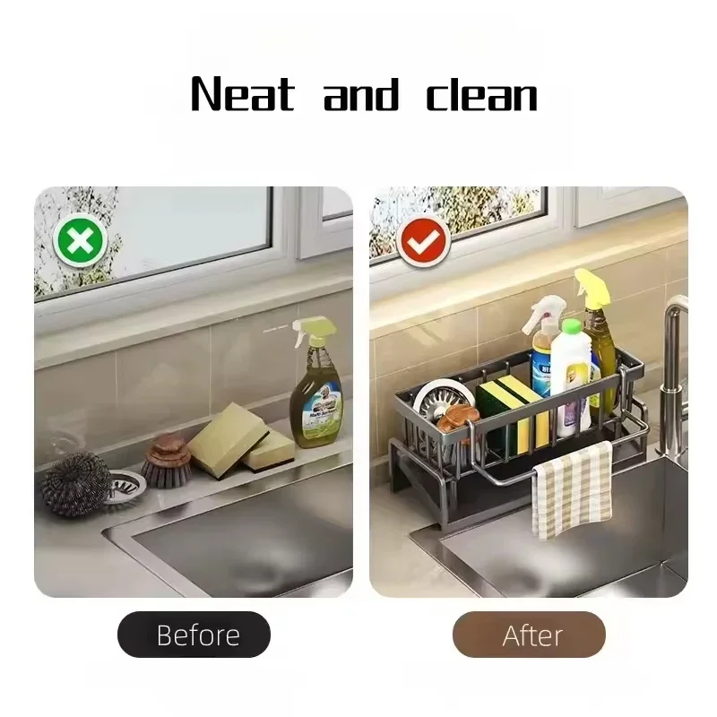 Kitchen Sink Drain Rack Organizer ABS Plastic Self-draining Sink Shelf Soap Sponge Holder Dishcloth Towel Rack Filter Basket
