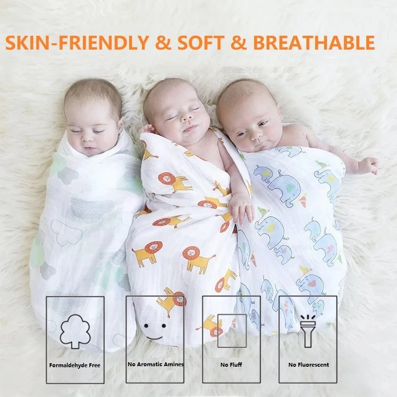 Baby Bath Towel 120x110cm Baby Muslin Swaddle Wrap Cotton Beach Shower Blanket Cute Soft Two Layer Gauze Infant Stroller Cover