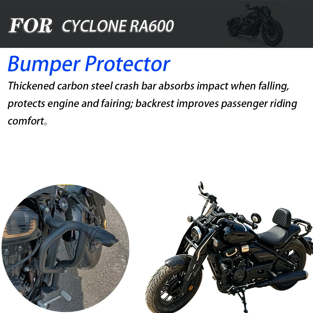 Motorcycle Crash Bar Bumper With Folding Backrest Canvas Leather Side Bags Modified Accessories For CYCLONE RA600 Bobber Cruiser