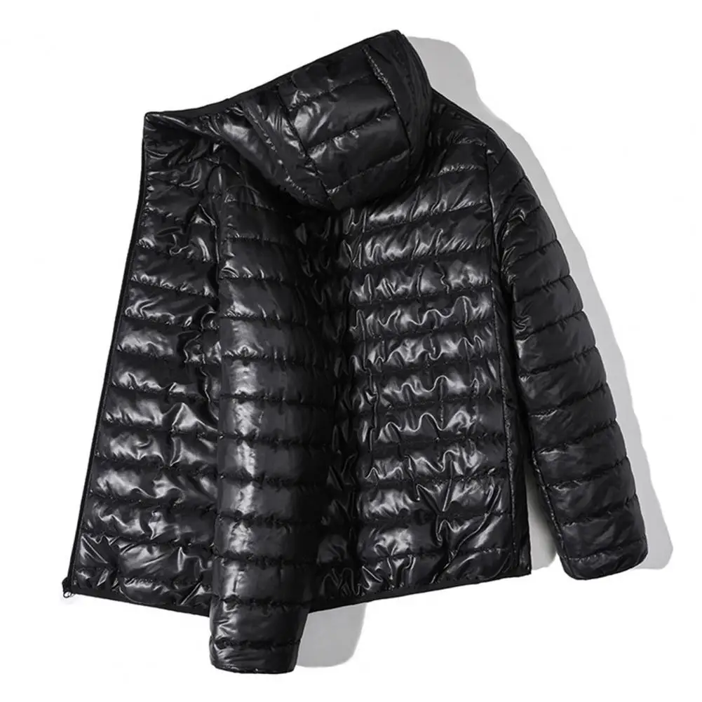 Men Cotton Coat Hooded Long Sleeve Thermal Jacket Zipper Closure Down Filling Quilted Jacket