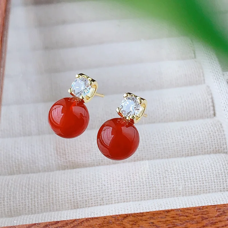 Jewelry Set Natural Chalcedony Imperial Green Clavicle Chain S925 Silver Needle Earrings High-end Light Luxury Women