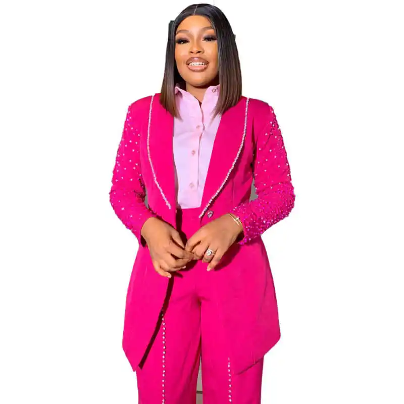 أزياء اللؤلؤ النساء الدعاوى واسعة الساق بانت شال التلبيب السترة مخصص الدعاوى زر واحد دعوى حفلة موسيقية ملابس الأعمال