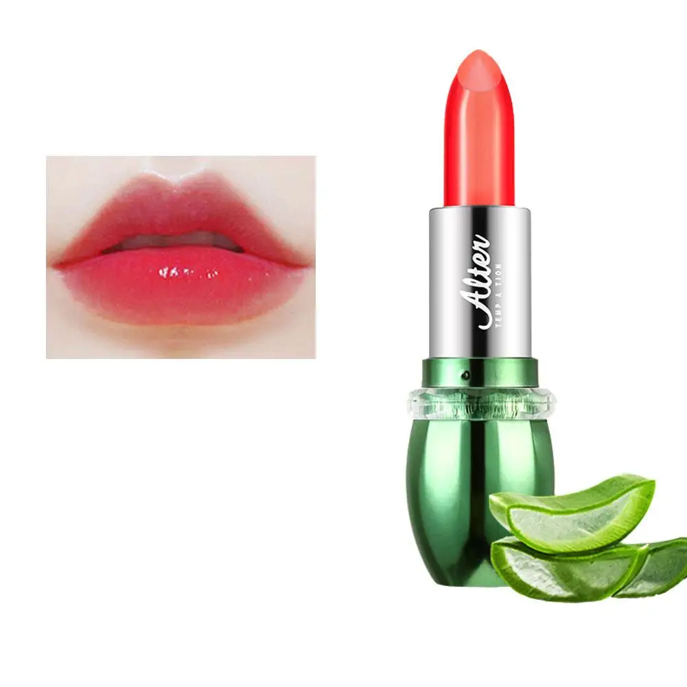 Batom aloe vera com mudança de cor, hidratante labial, bálsamo labial, hidratante, maquiagem, d8d3