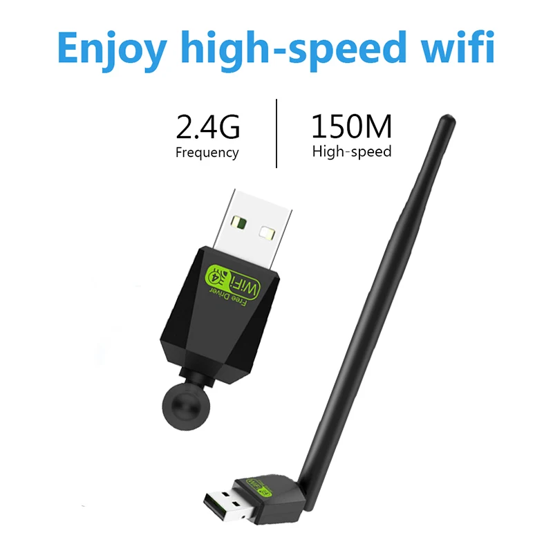 150Mbps WIFI 어댑터 무선 네트워크 카드 MT7601 5dbi USB WiFi 어댑터 LAN Wi-Fi 수신기 동글 안테나 802.11n PC Windows용