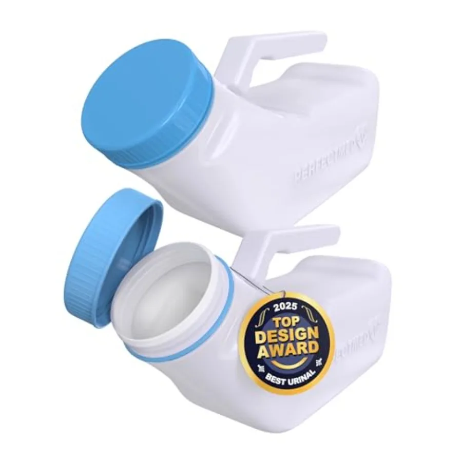 

Urinals for Men Spill Proof by PerfectMed 2 Pack - 32 oz/ 1000 ml Portable Urine Bottle Bed Pan W/Glow in Dark Lid Thick Plasti