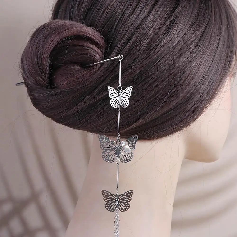 

Simple Gift For Ladies Hair Disk Metal Headdress Chinese Style Hairpin Butterfly Hair Stick Women Hair Fork Hair Accessories