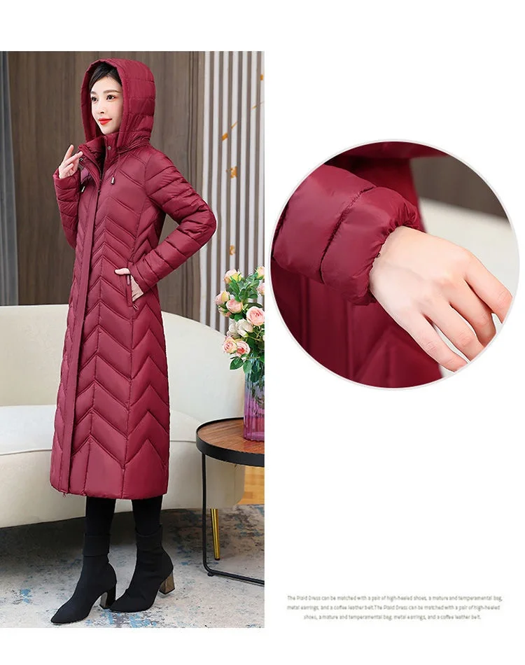 2026 NEW Winter Hooded Down Jacket 5XL Women's Warm Parka Fashion Down Cotton Women Long Coat Slim Temperament Female Overcoat