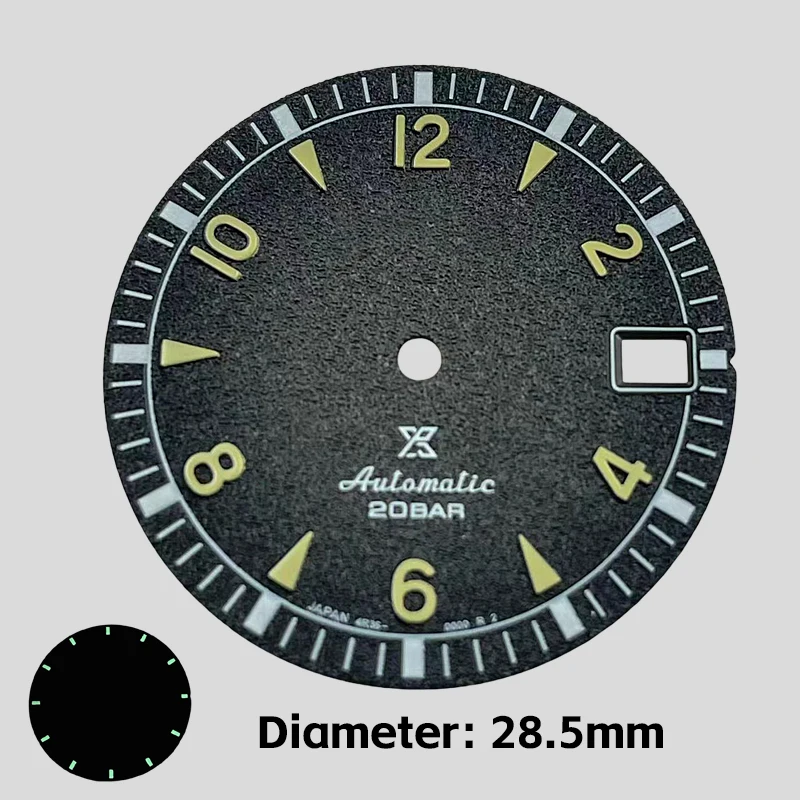 

Vintage Digital Watch Accessories, 28.5mm NH35 S Logo, Green Luminous Dial, for NH35/NH36 Caliber,