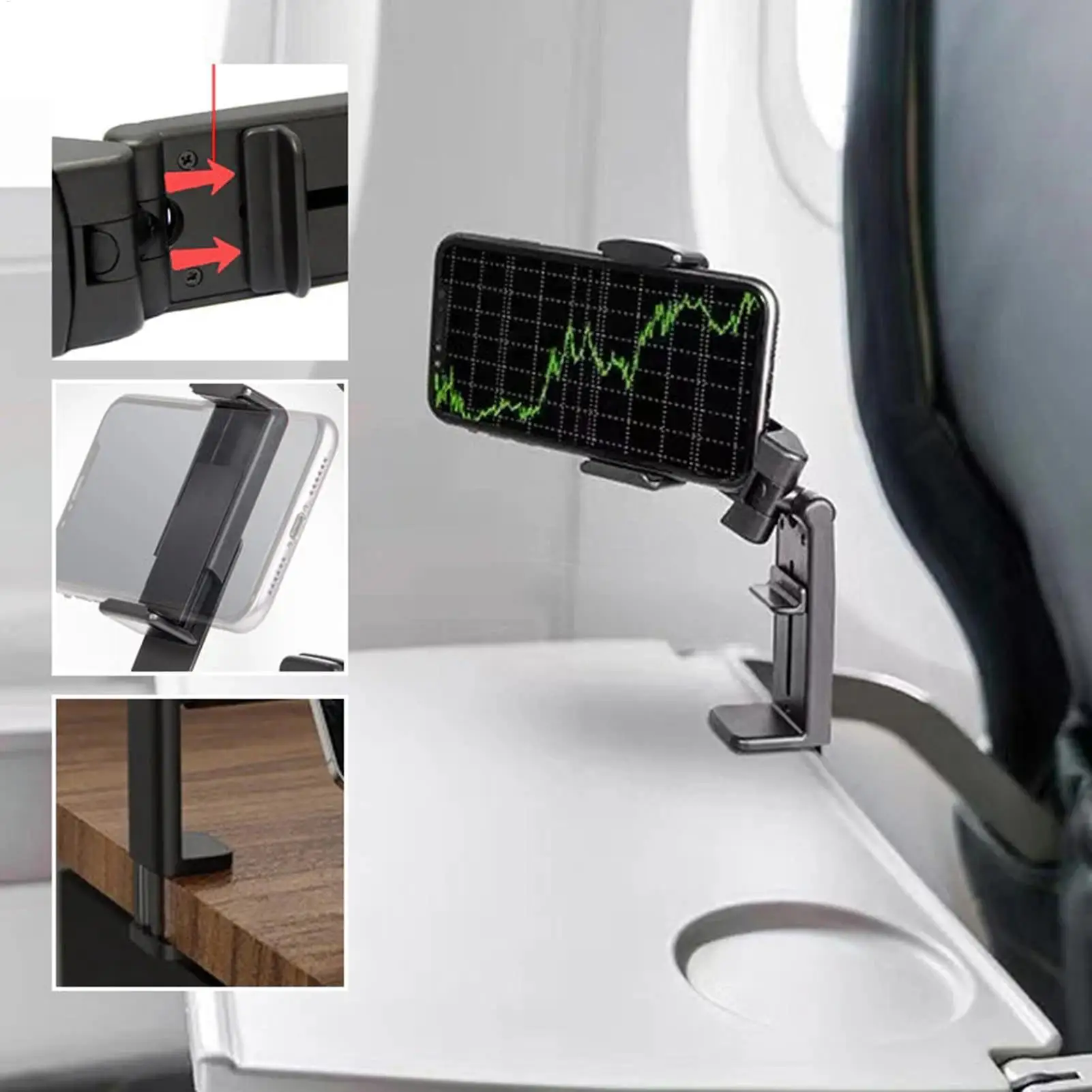 

Airplane Phone Mount Holder 360 Degree Rotation Travel Accessories Cell Phone Stand For Car Seat Back Table Desk Home Office Tra