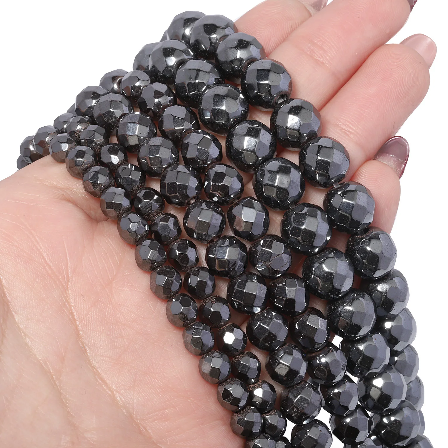 2-10mm Faceted Black Hematite Beads Natural Stone Round Loose Spacer Beads For Jewelry Making Supplies DIY Bracelets Accessories