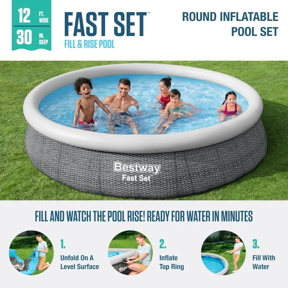 Fast Set Inflatable Pool Set (12' x 30") | Rattan Print | Round Above Ground Pool