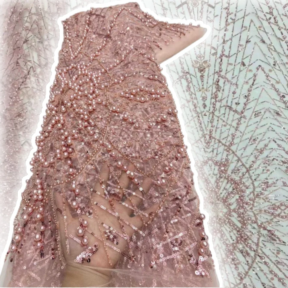 

Роскошная африканская кружевная ткань, 5 ярдов, бархатная кружевная тюль с бисером, кружевная ткань, вышитая нигерийская ткань для свадебного платья, шить SZ1658