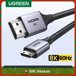 UGREEN Mini HDMI-Compatible to HD Cable 8K/60Hz for Raspberry Pi Zero Graphics Video Card Camera Camcorder 8K Mini HD 2.1 Cable