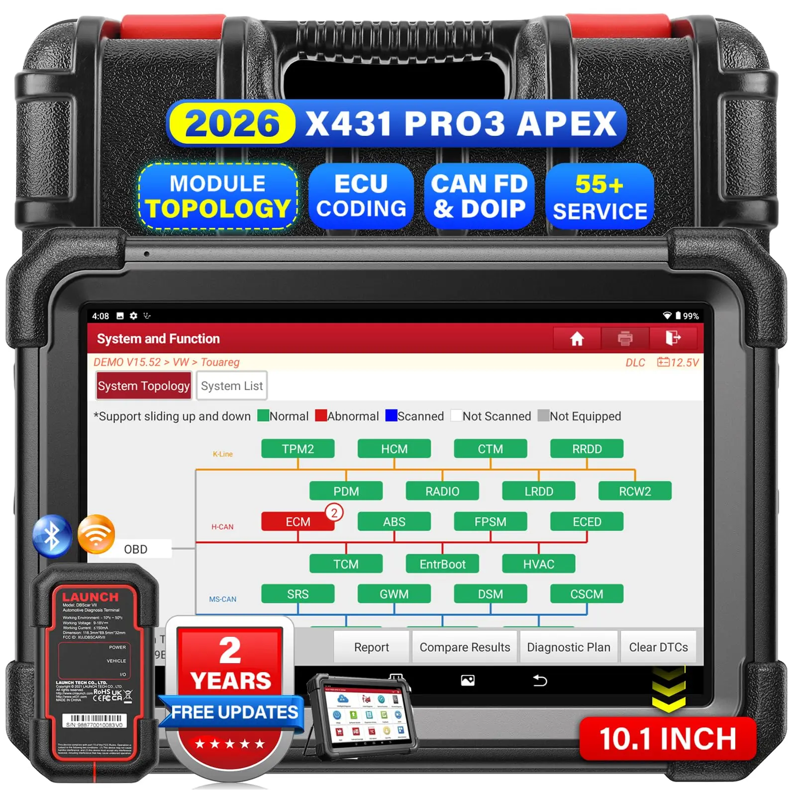 Launch X431 PRO3 APEX 2026 OBD2 Scanner, Wireless Diagnostic Tool w/ DBScar VII, Topology Mapping, ECU Coding, CANFD/DoIP, AutoAuth for FCA, 55+ Reset Services, 10.1
