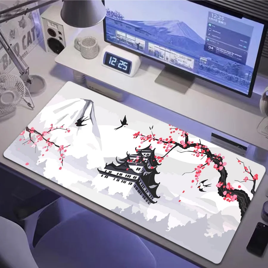 Alfombrilla de ratón grande Sakura XXL 100x50cm, alfombrilla de ratón y teclado de velocidad para juegos, alfombrilla de goma para teclado, alfombrilla de ratón con diseño de flores para escritorio