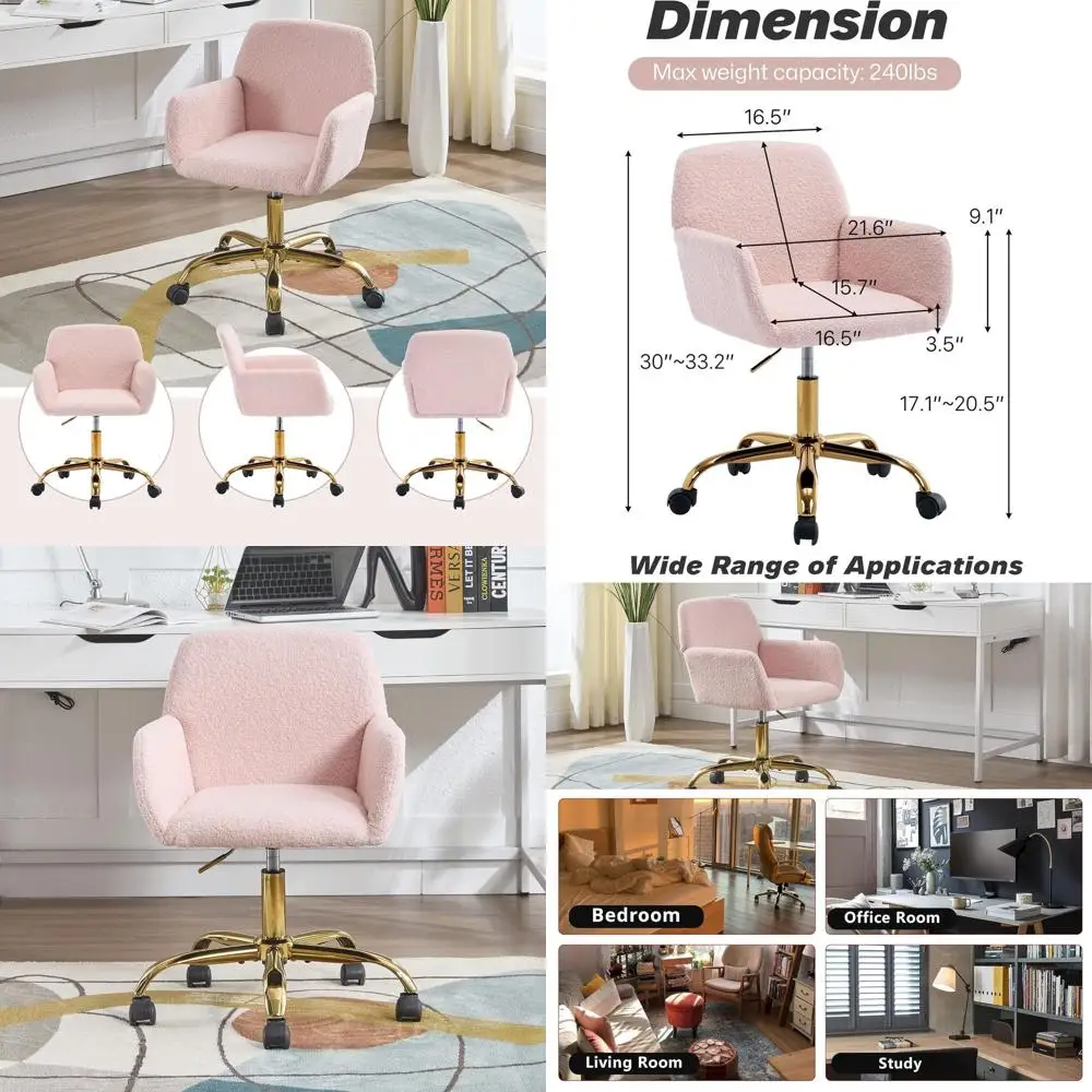 

Vanity Makeup Desk Chair, Comy luy Swivel ern Leisure Armchair with Wheels, Upholstered uzzy Height Adjustable or Teens W
